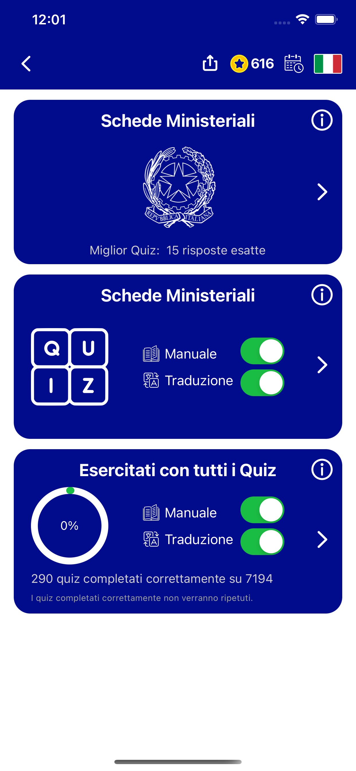 Quiz patente Tradotto App screenshots
